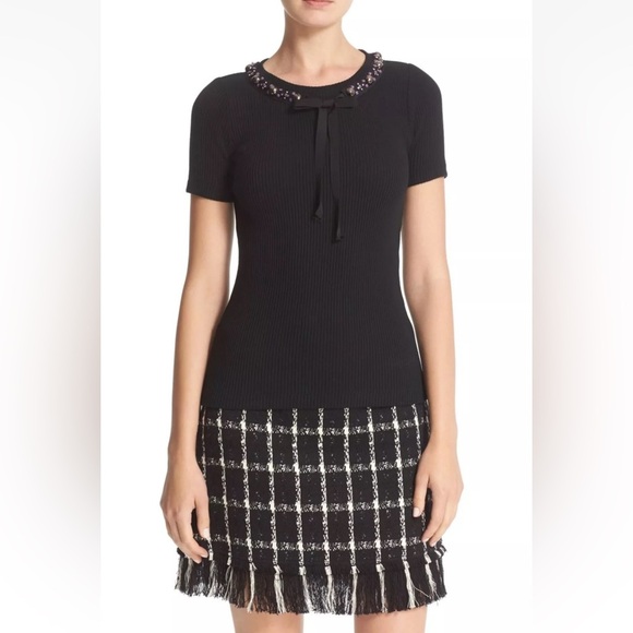 Tory Burch Pelham Embellished blouse in Ribbed Black Size Large - Picture 1 of 12